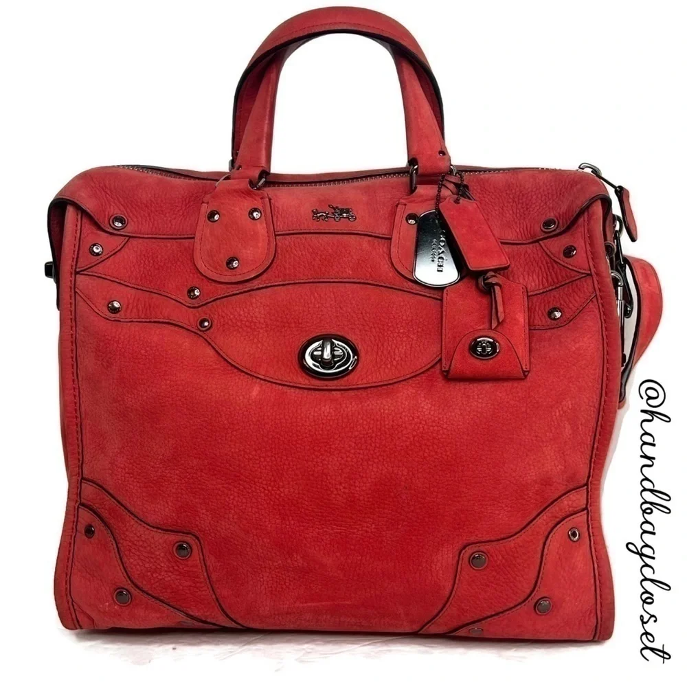Coach Elevated Rhyder 33 Red Pebbled Suede Leather Shoulder Bag
